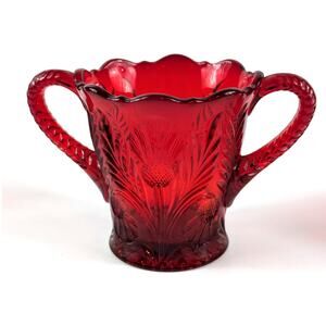 Mosser Inverted Thistle Glass Sugar Bowl Ruby Red Serving Jar Cold Press MCM